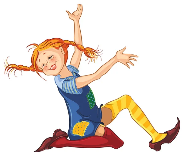 Pippi Longstocking por Astrid Lindgren ilustração de desenho animado vetorial — Vetor de Stock