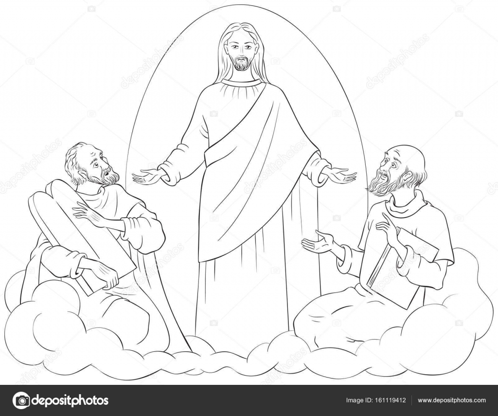 Transfiguration of Jesus Christ with Elijah and Moses Coloring page — Stock Vector