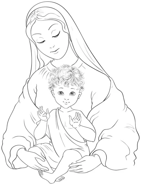 Madonna Child Blessed Virgin Mary Baby Jesus Vector Cartoon Coloring Royalty Free Stock Vectors