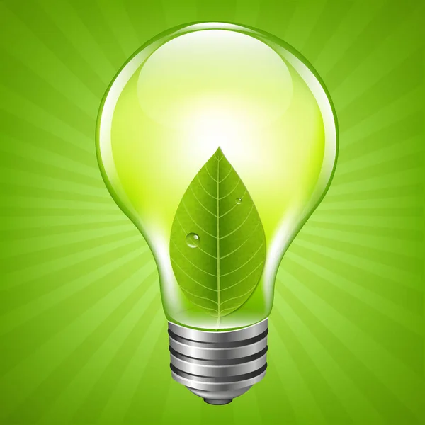 Eco Bulbo con hoja verde — Vector de stock