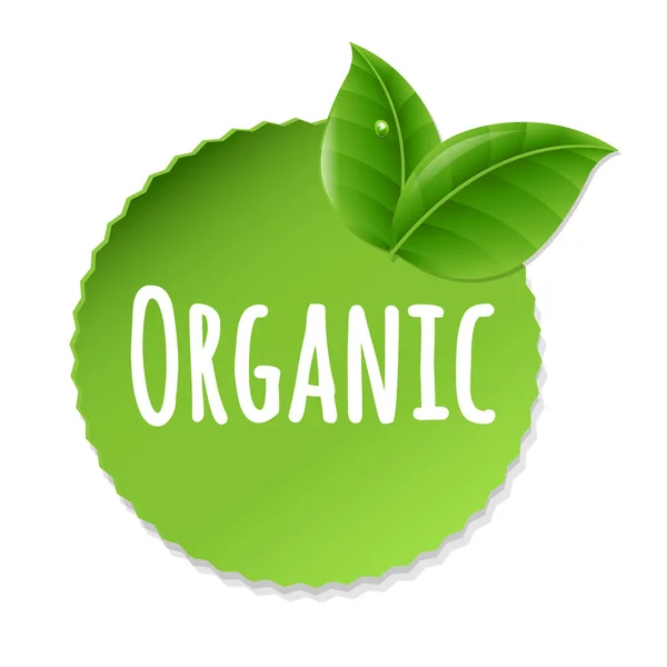 Organic Label With Leaves — Stock Vector
