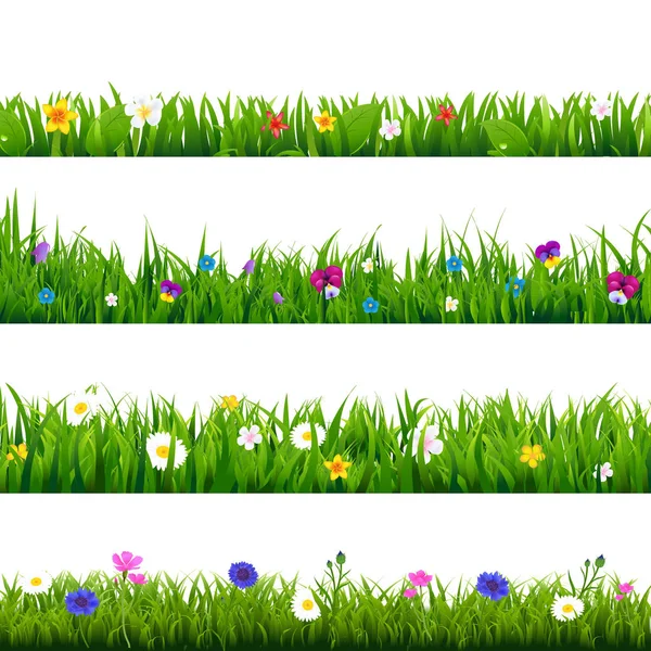 Gras en bloemen grens Set — Stockvector