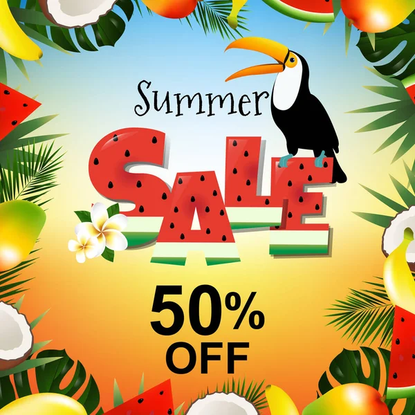 Summer Sale Poster with Toucan — стоковый вектор