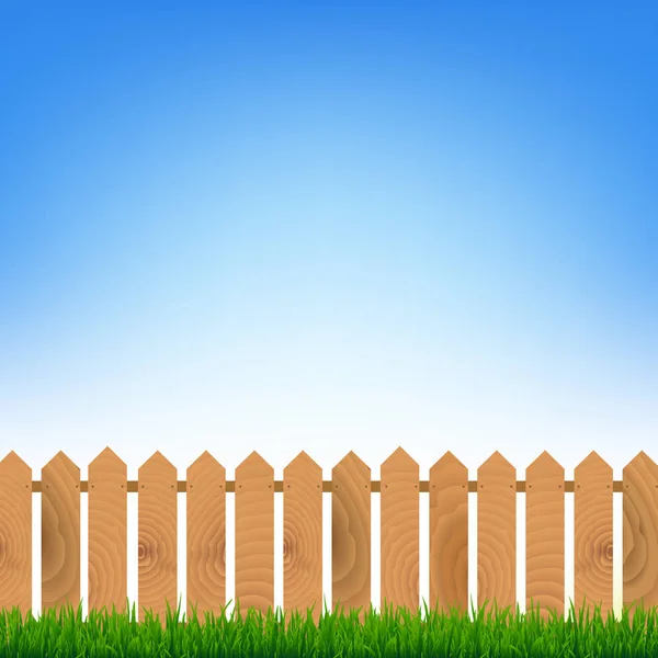 Gard Cu Iarbă Verde Și Cer Albastru — Vector de stoc