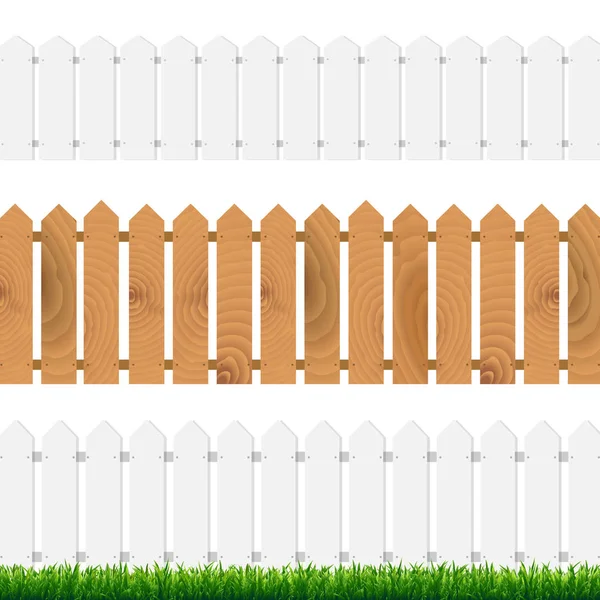 Omheining met groen gras en blauwe lucht — Stockvector