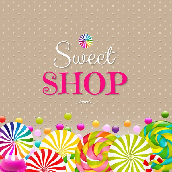 Carta negozio dolce con colore Lollypop Border — Vettoriale Stock