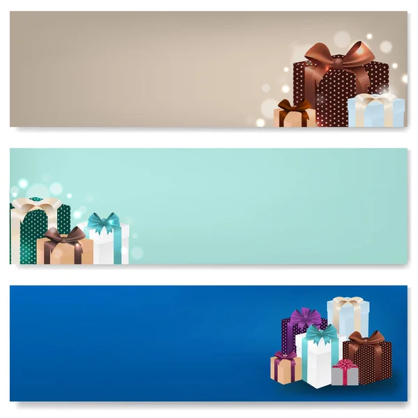 Ensemble de bannières avec cadeaux — Image vectorielle