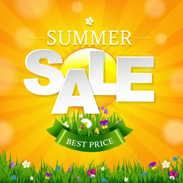 Summer Sale Banner With Sun — Stock Vector