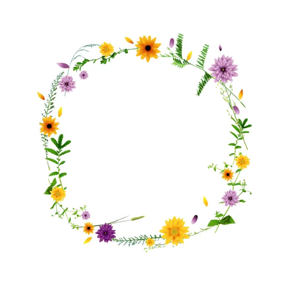 Ronde frame met bloemen — Stockvector