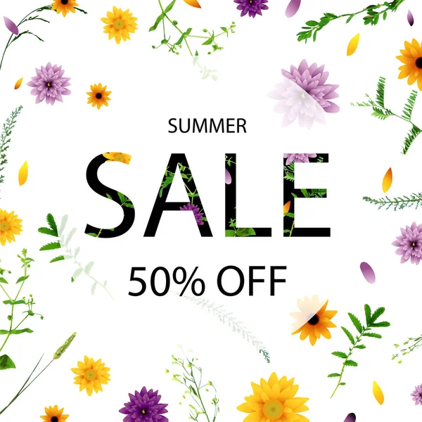 Sale Poster With Flowers — Stock Vector