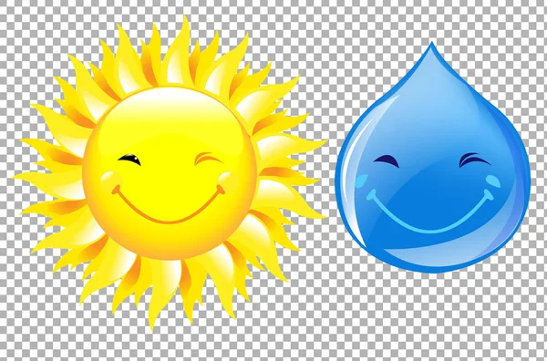 Sol y gota de dibujos animados conjunto — Vector de stock