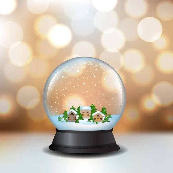 Snow Globe With House And Bokeh — Stock Vector