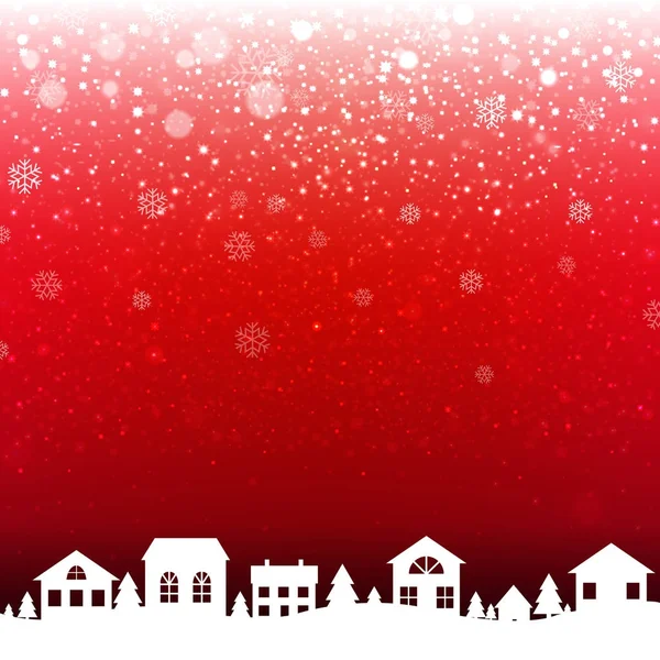 Boże Narodzenie Życzeniami Domu Granicy Płatki Śniegu Czerwonym Tle — Wektor stockowy