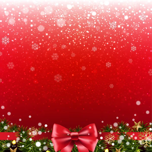 Christmas Card Fir Branch Border Red Bow — Stock Vector