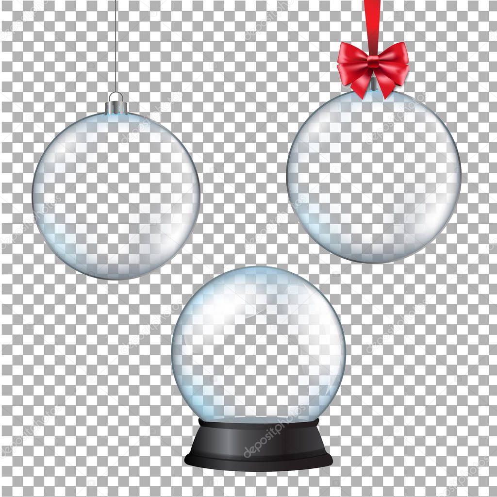 set of christmas transparent balls on checkered background