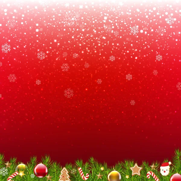 Poster Kerstkaart Met Decoraties Fir Tak Grens — Stockvector