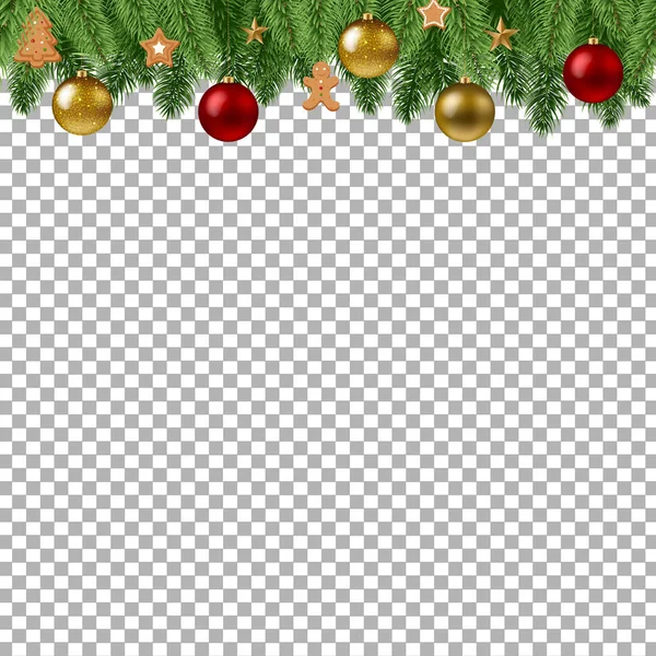 Vánoční Větev Hranice Kuličkami Mřížky Přechodů Vektorové Ilustrace — Stockový vektor