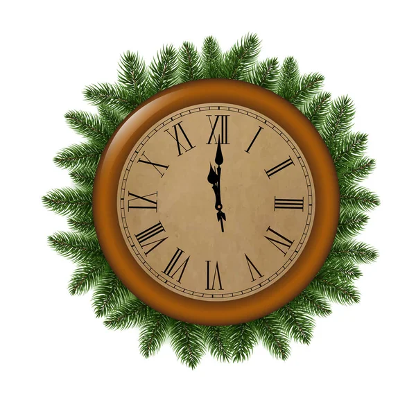 Clock Fir Tree Gradient Mesh Vector Illustration — Stock Vector