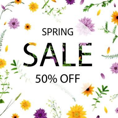 Satılık poster koleksiyonu bahar çiçekleri, vektör, illüstrasyon ile 