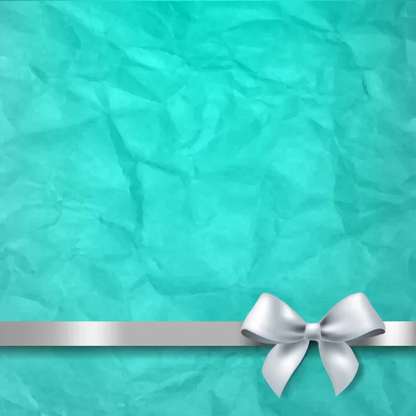 White Gift Ribbon Bow Mint Paper Background Vector Illustration — Stock Vector