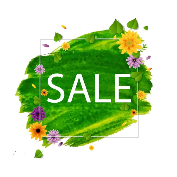 Lente Verkoop Banner Met Florale Frame Vector Illustratie — Stockvector