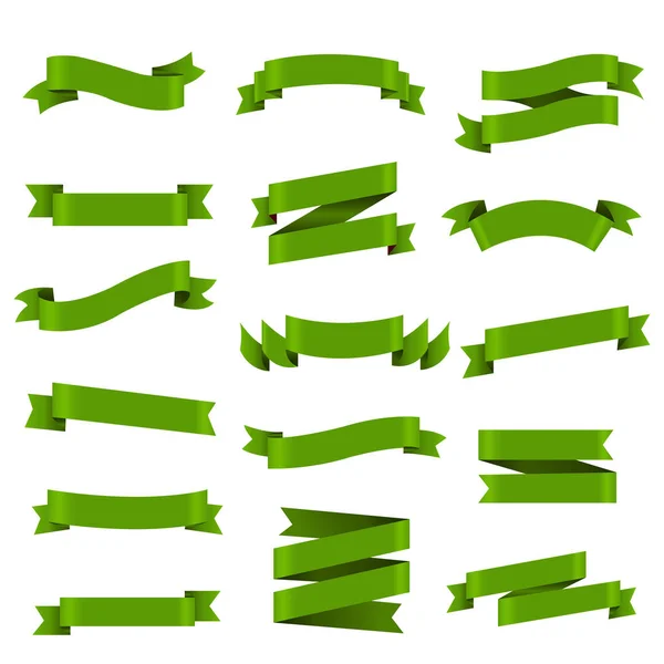 Uppsättning Gröna Band Isolerad Vit Bakgrund Vektor Illustration — Stock vektor