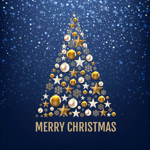Fond bleu paillettes avec Bokeh avec arbre de Noël — Image vectorielle