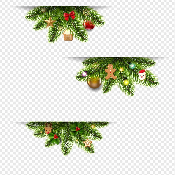 Set de banners de Navidad con juguetes de Navidad y árbol de Navidad Tra — Archivo Imágenes Vectoriales