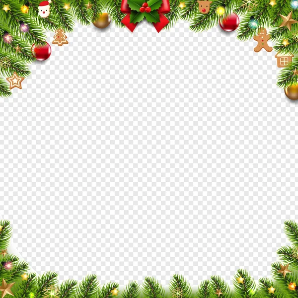 Banner de Navidad con juguetes de Navidad y transpar de árbol de Navidad — Archivo Imágenes Vectoriales