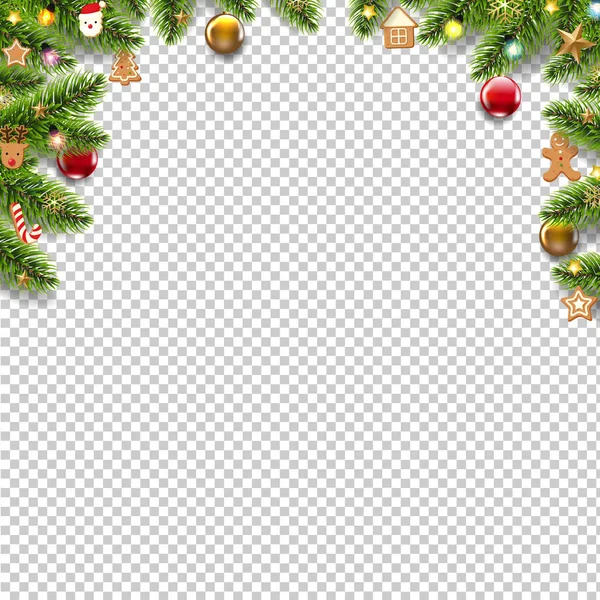绿杉树边界与圣诞玩具分离透明 — 图库矢量图片