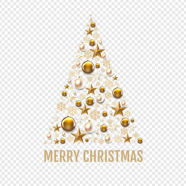 Christmas Tree With Golden Christmas Toys And Stars transparent Stock Vector