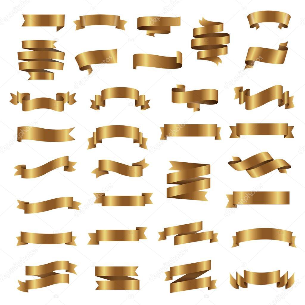 golden ribbon ribbons set, cartoon style