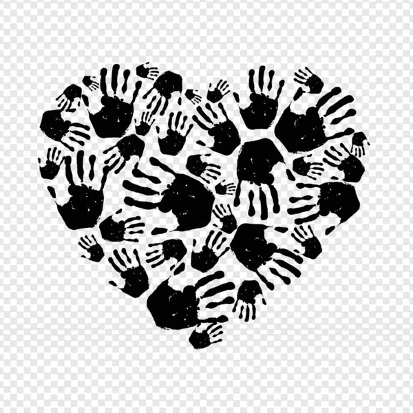 Μαύρο Χέρι Εκτύπωσης Καρδιά Αφίσας Απομονωμένο Διαφανές Φόντο — Διανυσματικό Αρχείο
