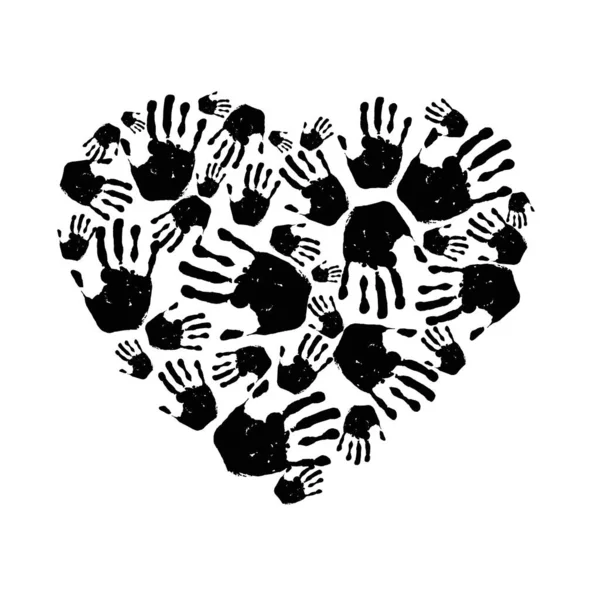Affiche Coeur Impression Main Noire Isolé Fond Blanc — Image vectorielle