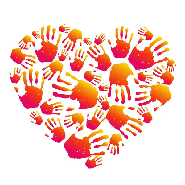 Hand Print Heart Isolerad Vit Bakgrund — Stock vektor