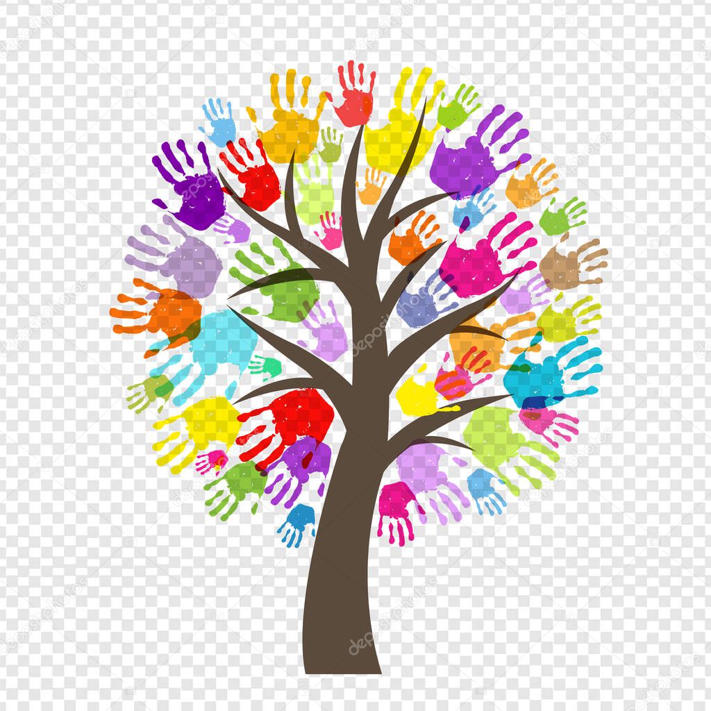 Color Hand Print Tree Isolated Transparent Background