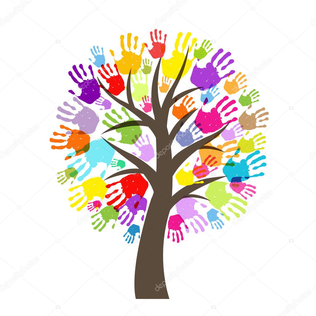 Green Hand Print Tree Isolated White Background