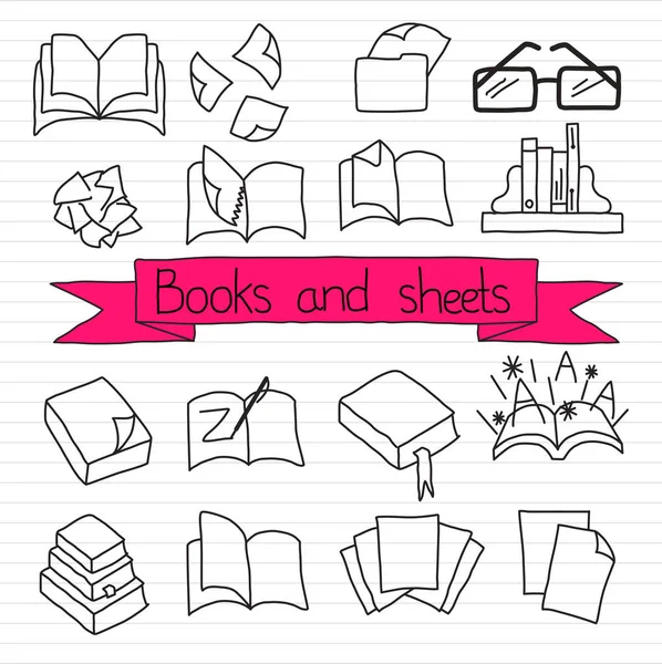 Boeken scetches pictogramserie — Stockvector