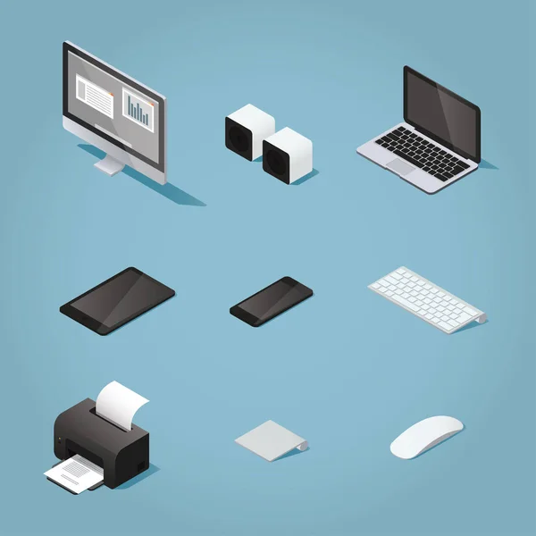 İzometrik office bilgisayar kümesi