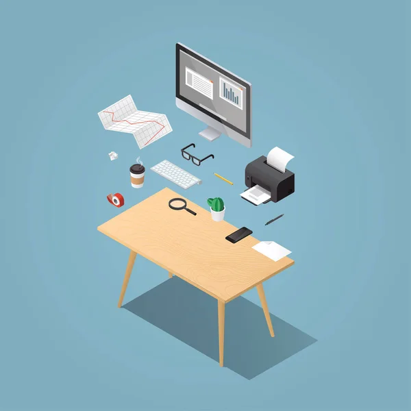 Office workplase izometrik çizimde