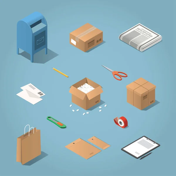 Isometric postal delivery illustration — Stock Vector