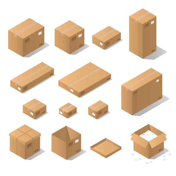 Isometric cardboard boxes — Stock Vector
