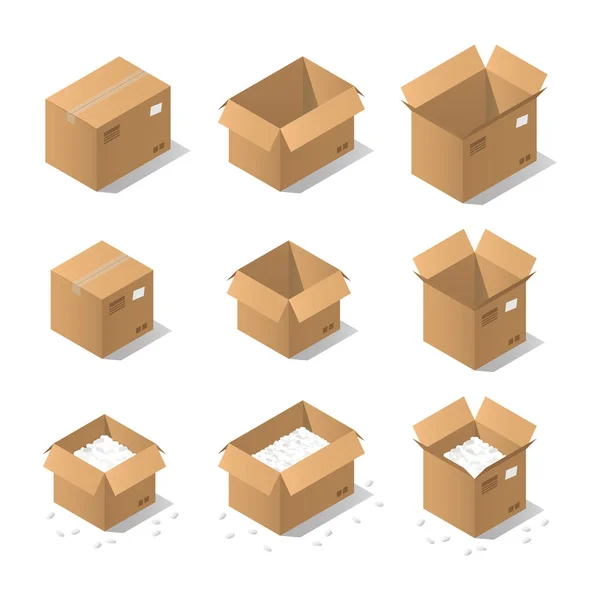 Isometric cardboard boxes — Stock Vector