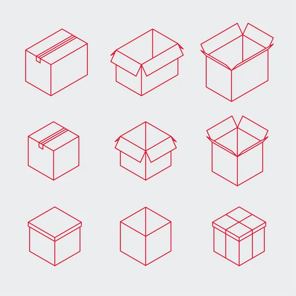Conjunto de iconos de caja de contorno isométrico — Archivo Imágenes Vectoriales