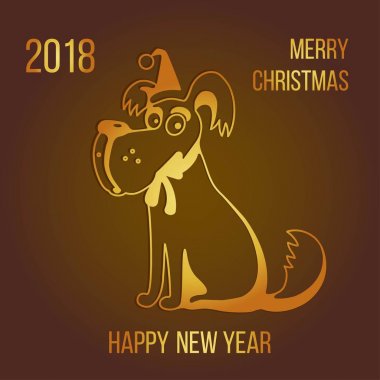 köpek altın kum koyu arka plan Christmas yeni yılın üzerinde selamlıyorum