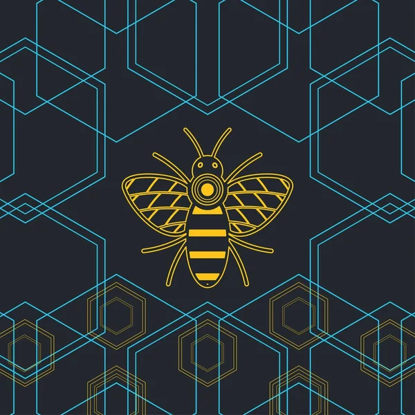 Emblema abeja en un fondo oscuro hexagones lineales miel producto — Foto de stock gratuita