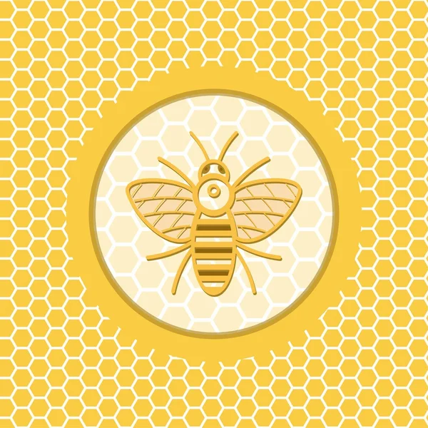 Entwurf eines Bienenemblems im Kreis vor einem Wabenrücken — Stockvektor