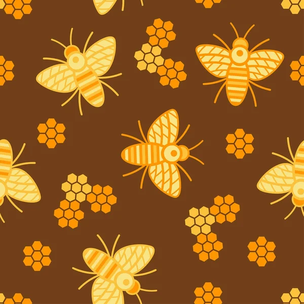 Μοτίβο της μια άνευ ραφής μέλισσα σε σκούρο φόντο με χρυσό χτένες Διάνυσμα Αρχείου