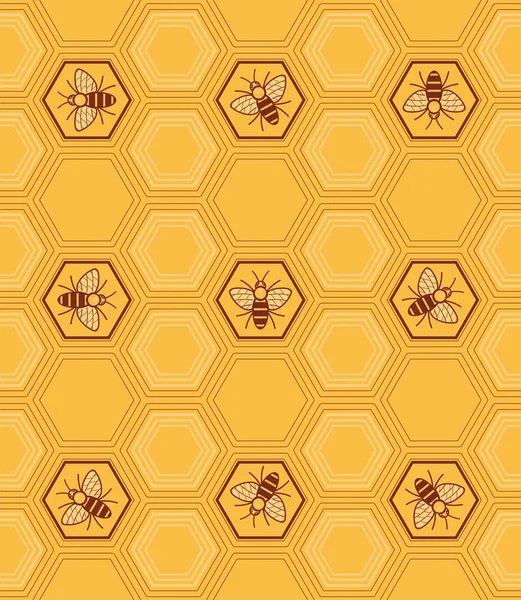 Seamless mönster med bin i honeycomb bottenmönstret Stockvektor