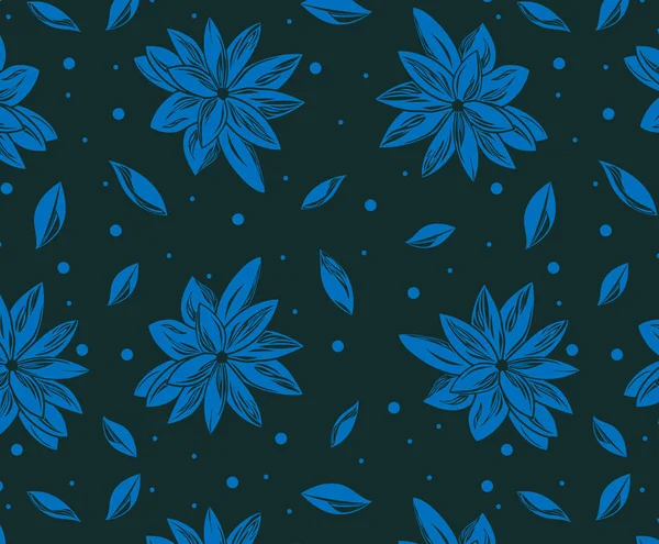 Koyu arka plan ve mavi lotus ile Seamless Modeli